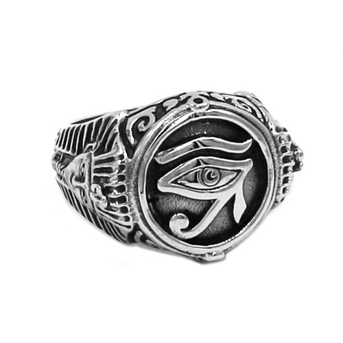 Egyptian Eye of Horus Ra Udjat Amulet Ring Stainless Steel Jewelry Retro Biker Men Boys Ring Pharaoh Ring SWR0741 - Click Image to Close